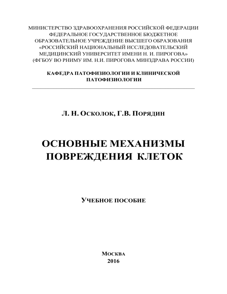 Основные механизмы повреждения клеток: учебное пособие по патофизиологии