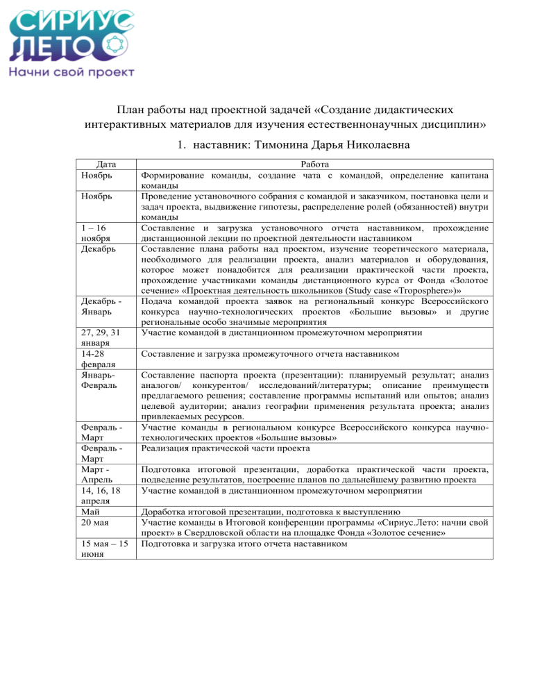 План проекта: интерактивные материалы для естественнонаучных дисциплин