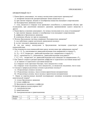 ПРИЛОЖЕНИЕ 2 ПРОВЕРОЧНЫЙ ТЕСТ А. испарение жидкостей, распространение запаха вещества и т.д.