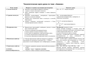 Аммиак: технологическая карта урока по химии
