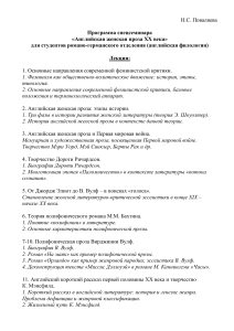 Английская женская проза XX века: программа спецсеминара
