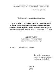 Орловская губерния в годы Первой мировой войны: диссертация