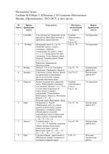 Математика 1 класс: Учебный план по учебнику Моро