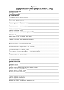 Протокол обследования знаний 1-2 класс