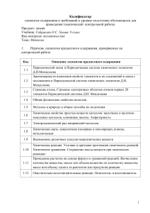 Кодификатор по химии. Металлы. 9 класс