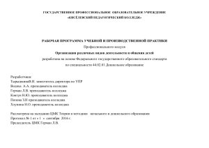 Рабочая программа: Организация деятельности детей