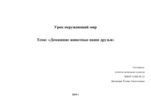 План урока: Домашние животные - наши друзья