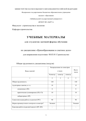 Ценообразование и сметное дело: Учебные материалы