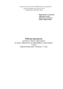 Рабочая программа по орфографии и пунктуации, 7 класс