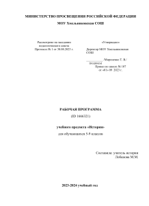 Рабочая программа по истории 5-9 класс