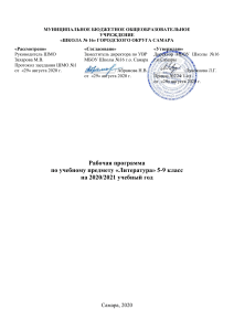 Литература 5-9 класс: Рабочая программа 2020/2021