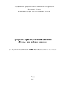Программа практики «Первые дни ребенка в школе»