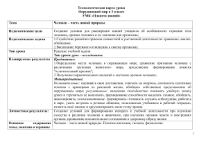 Технологическая карта урока: Человек - часть живой природы