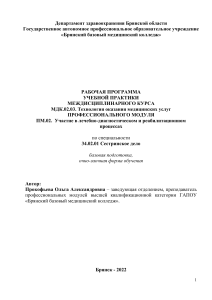 Рабочая программа практики Сестринское дело