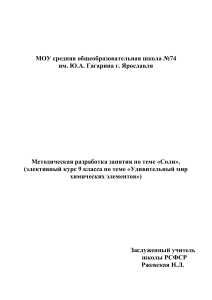 Методическая разработка занятия по химии «Соли» 9 класс