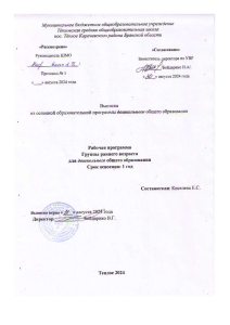 Рабочая программа раннего возраста. Детский сад.