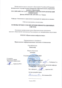 Основы процессов внедрения ИС: Рабочая программа