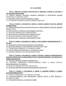 История политических и правовых учений: Учебный план