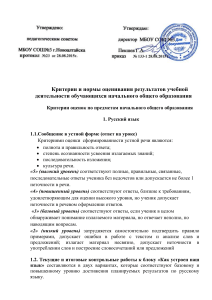 Критерии оценивания по русскому языку в начальной школе