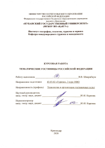 Тематические гостиницы России: курсовая работа