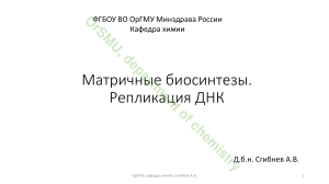 Репликация ДНК: Матричные биосинтезы