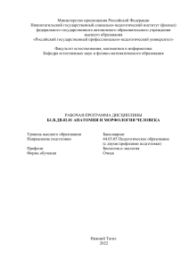 Анатомия и морфология человека: Рабочая программа