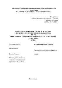 Программа производственной практики Социальная работа