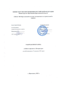 Рабочая программа по литературе, 9 класс