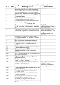 Биология 10 класс: Календарно-тематическое планирование