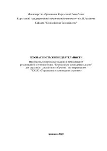 Безопасность жизнедеятельности: Программа для студентов