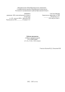 Рабочая программа по русскому языку, 6 класс