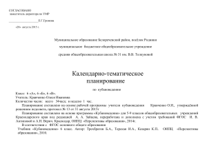 Кубановедение 6 класс: Календарно-тематическое планирование
