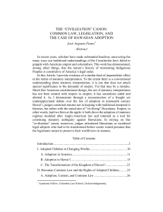 Hawaiian Adoption: Common Law, Legislation & Empire