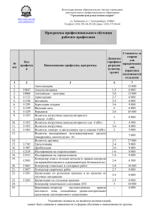 Прайс-лист УЦПК: Программы обучения рабочим профессиям