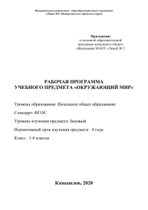 Рабочая программа Окружающий мир 1-4 класс ФГОС
