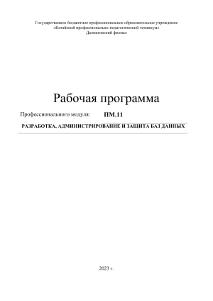 Рабочая программа: Разработка и защита баз данных