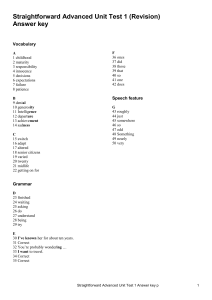 Straightforward Advanced Unit Test 1 Answer Key