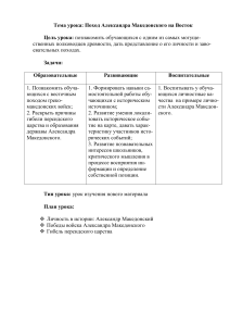 План урока: Поход Александра Македонского на Восток