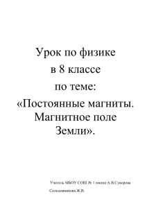 Постоянные магниты. Магнитное поле Земли. Урок физики 8 класс