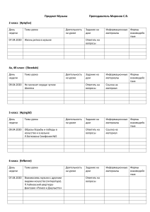 План уроков музыки 2-8 классы