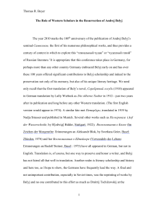 Andrej Belyj: Western Scholars & Resurrection