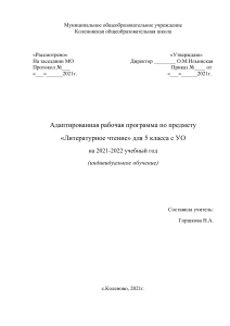 Литературное чтение 5 класс УО: Адаптированная программа
