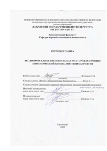 Экологическая безопасность предприятия: курсовая работа