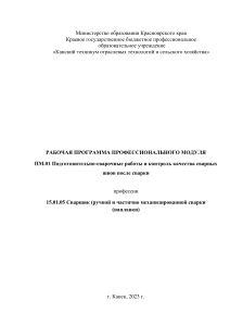Рабочая программа ПМ.01 Сварщик