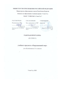 Рабочая программа Окружающий мир 3 класс
