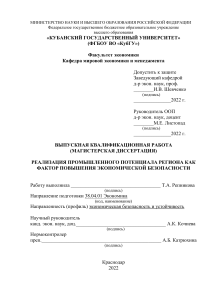 Реализация промышленного потенциала региона: магистерская диссертация