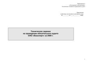 Техническое задание: Аудит ОАО «Башспирт» 2009