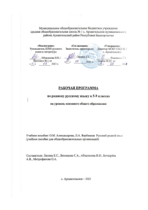 Рабочая программа по родному русскому языку 5-9 класс
