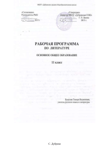 Рабочая программа по литературе, 11 класс