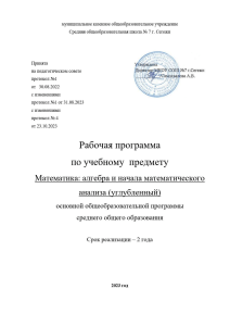 Рабочая программа по математике (углубленный уровень)